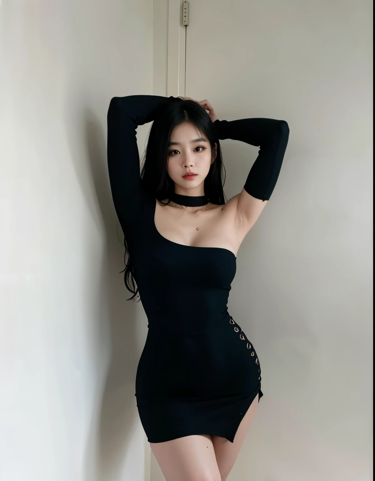 Araffe Asian woman in a black dress posing for a photo, she is wearing a black dress, vestido sexy, linda mulher coreana jovem, usando um vestido preto apertado, menina coreana, usando vestido preto, vestindo roupas pretas, roupas pretas estanques, usando um vestido preto, pose atraente, vestido preto, Modelo de moda feminina coreana, usando um vestido escuro