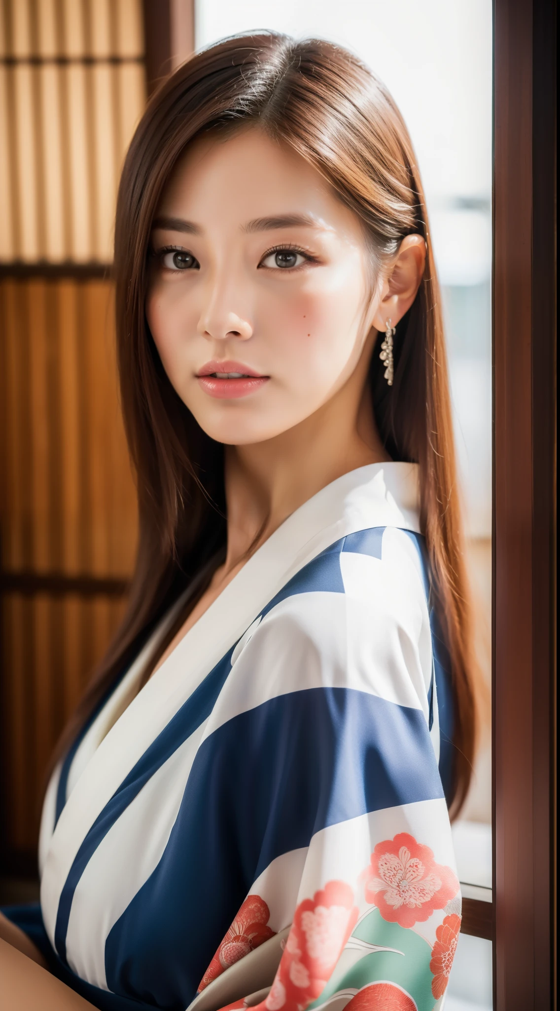 ((Top Quality, 8k, Masterpiece: 1.3)), Sharp Focus: 1.2, Beautiful Woman with Perfect Figure: 1.4, (Kimono), Highly Detailed Face and Skin Texture, Detailed Eyes, (Lips), Rainbow