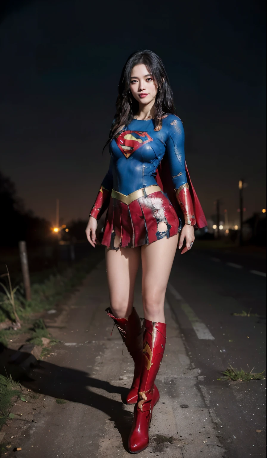 no background、(((Wear black tights on your beautiful legs.torn、Tattered、being destroyed)))、(((stretch your legs、tall、Legally express the beauty of your smile)))、((((Get the most out of your original images)))、(((supergirl costume、torn、Tattered、being destroyed)))、(((beautiful hair)))、(((I&#39;m in pain)))、(((Legs must be worn with black tights)))、(((must wear red boots、being destroyed)))、((Highest image quality、8K))、((highest quality、8K、masterpiece:1.3))、(((keep background )))、clear focus:1.2、beautiful woman with perfect figure:1.4、Full of scars、bloody、?????????????、slender abs:1.2、wet body:1.5、Highly detailed face and skin texture、8K