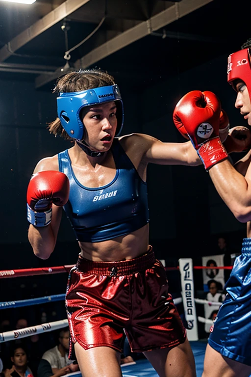 (original) , (very detailed wallpaper) , (best quality) , (masterpiece) , photographic reality, realistic, very detailed illustrations, (2 boys) , Indonesians, (serious faces) , perfect detail, (best lighting) , (super complex details) ,
(young boxing guys both wearing protective boxing helmets) , (aggressive punching to each other) , sweat, heavy breathing, (oppressive attack) , (boxing ring) , athletic shorts, boxing helmets on, perfect detail, boxing gloves on, protective helmets on (red and blue protective bixing helmets), perfect limbs, impact, (shiny skin) , abs, muscles, waistline,boxing shorts, boxing fight, (super detailed CG: 1.2) , (8K: 1.2) , realistic, octane rendering