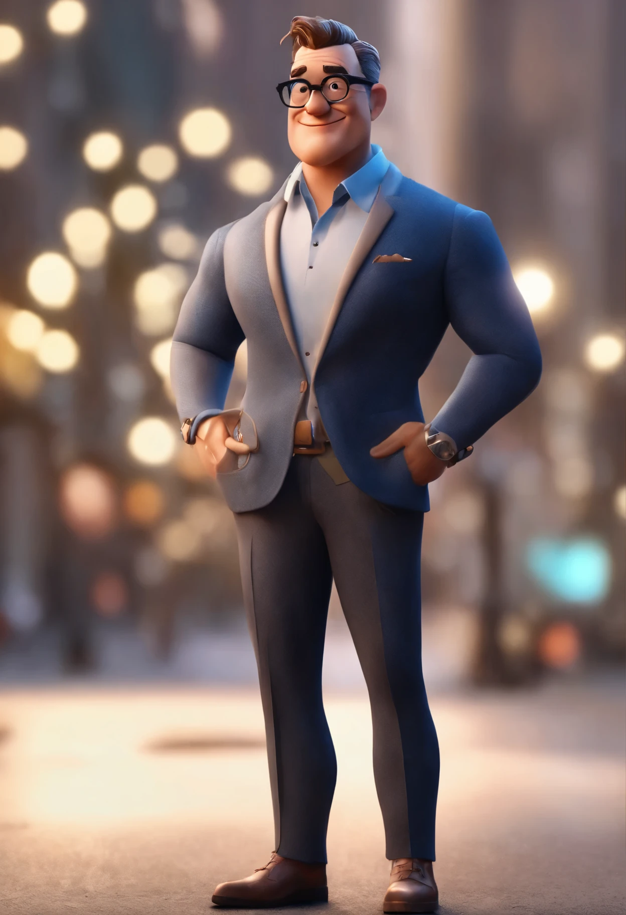 Cartoon character of a man with black glasses and a blue shirt, animation character, Caractere estilizado, animation style rendering, 3D estilizado, Arnold Maya rendering, Stylized 3D rendering, toon render screenshot, Personagem 3D, Personagem 3D, Stylized 3D rendering, 3D character rendering, personagem de desenho animado, Personagem de close up, Pose de personagem, (Estilo Pixar) (parte mestre:1.2) (Bokeh) (melhor qualidade) (pele detalhada) (textura detalhada) (8k) (argila) (cinematic lighting) (sharp focus