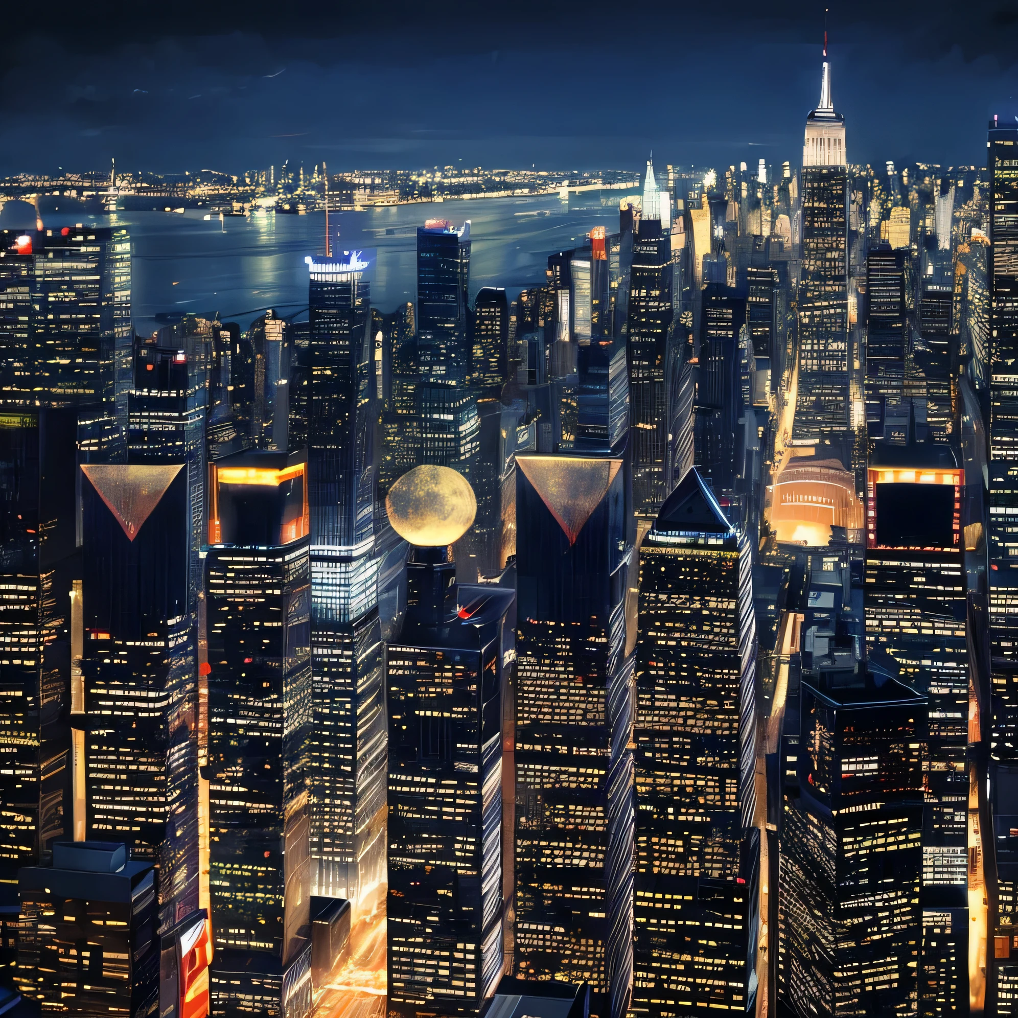 panorama of new york city,Very beautiful night view,you can see a lot of building lights,Modern,real photography