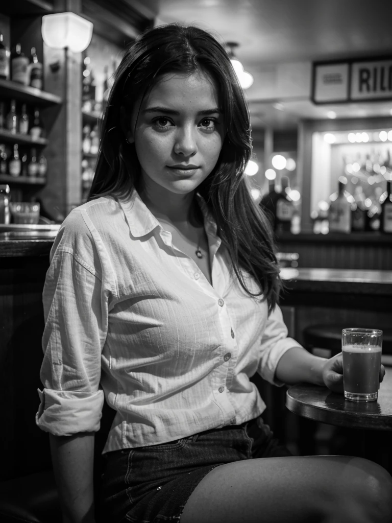 Girl Reading a book in a bar, Black and White ultra realistic photography,tilt shift macro HD, dinamic light Deep of field pulviscolo 