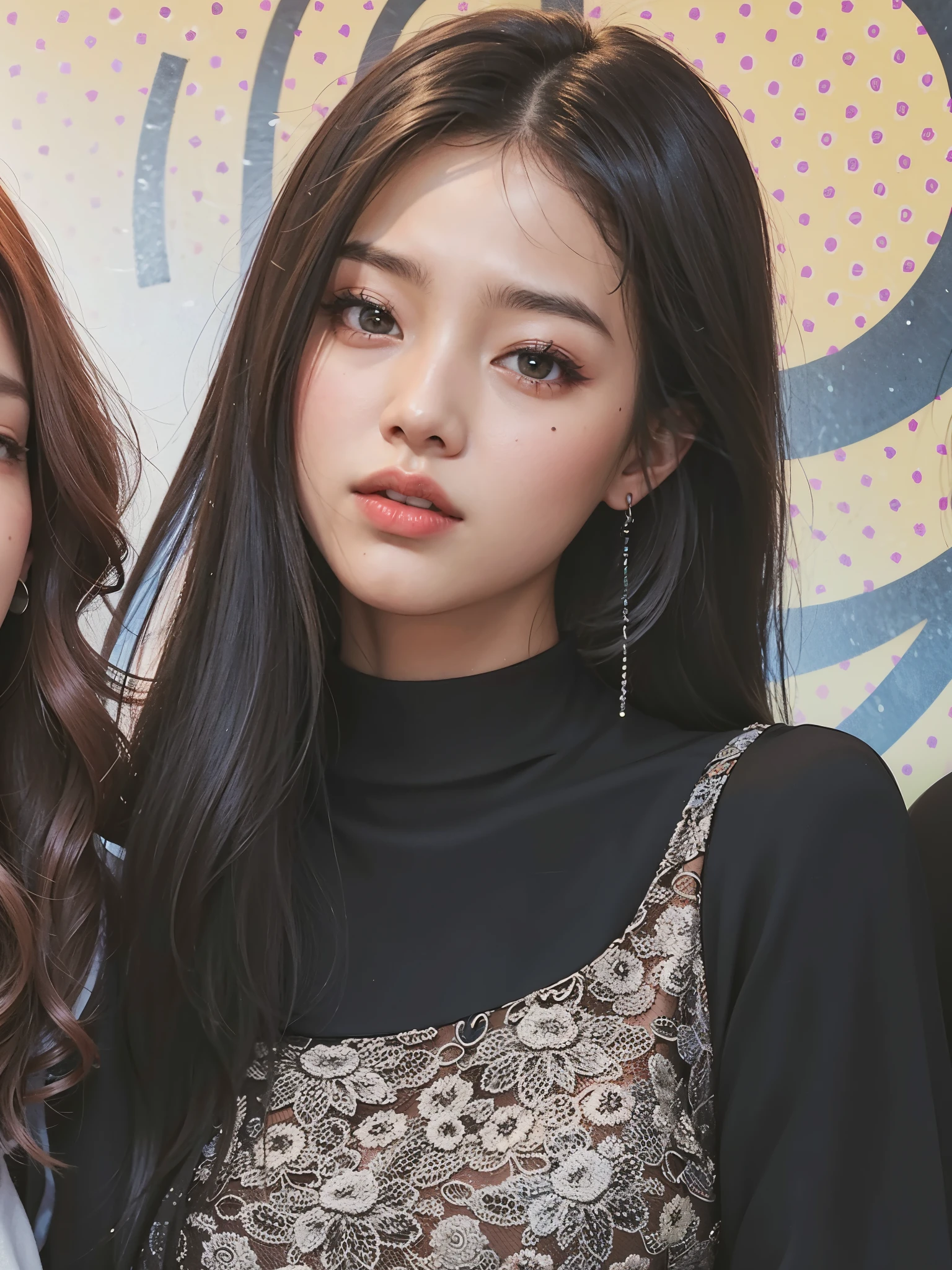 Two women standing next to each other in front of a wall, rosa negra jennie, jossi of rosa negra, roseanne park of rosa negra, portrait of jossi of rosa negra, adorable and pale korean face, tzuyu de duas vezes, gongbi, rosa negra, asian features, lalisa manoban of rosa negra, com cara fofa - linda, linda jovem coreana