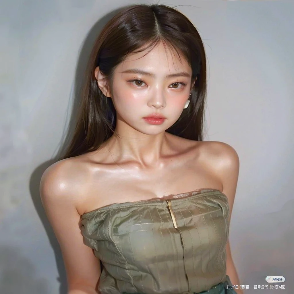 un primer plano de una mujer joven con el pelo largo y un vestido sin tirantes, foto de chica delgada model, Jinyoung Shin, hermosa chica modelo, muy bonita modelo, modelo de cara perfecta, foto de chica delgada, la cara de absurdamente hermosa, seson yoon, 2 4 year old female model, hermosa joven modelo, hermosa chica modelo, jennie kim, blackpink jennie