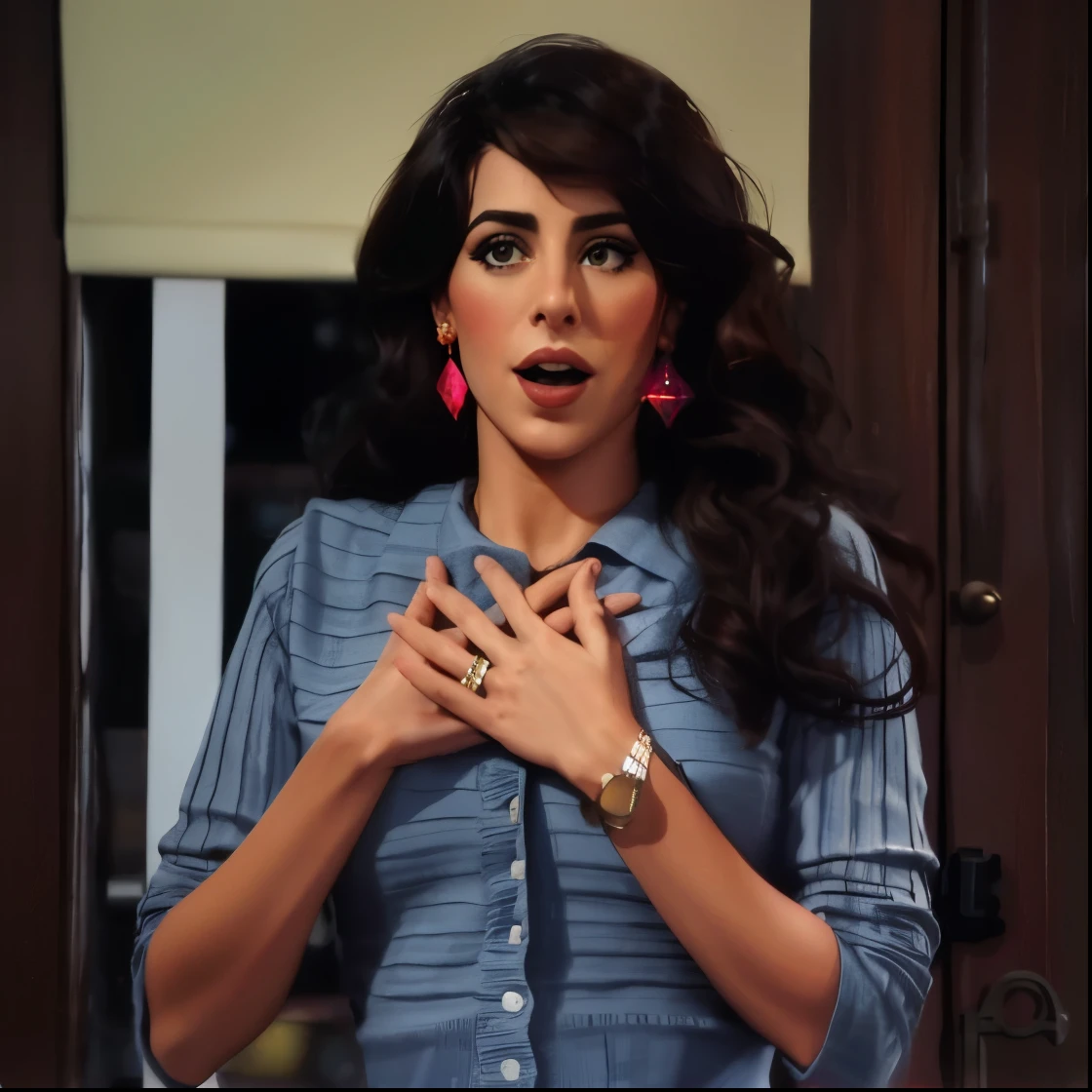 um close up de uma mulher com um olhar surpreso no rosto, atriz, captura de tela de um filme, Direction: Bouchta El Hayani, olhar chocado, ainda de um filme, cara bonita!!, parece a Laura Barriales, Deanna Troi, ainda filmado do filme, still image from tv series, Karla Ortiz, maya ali como d&mago