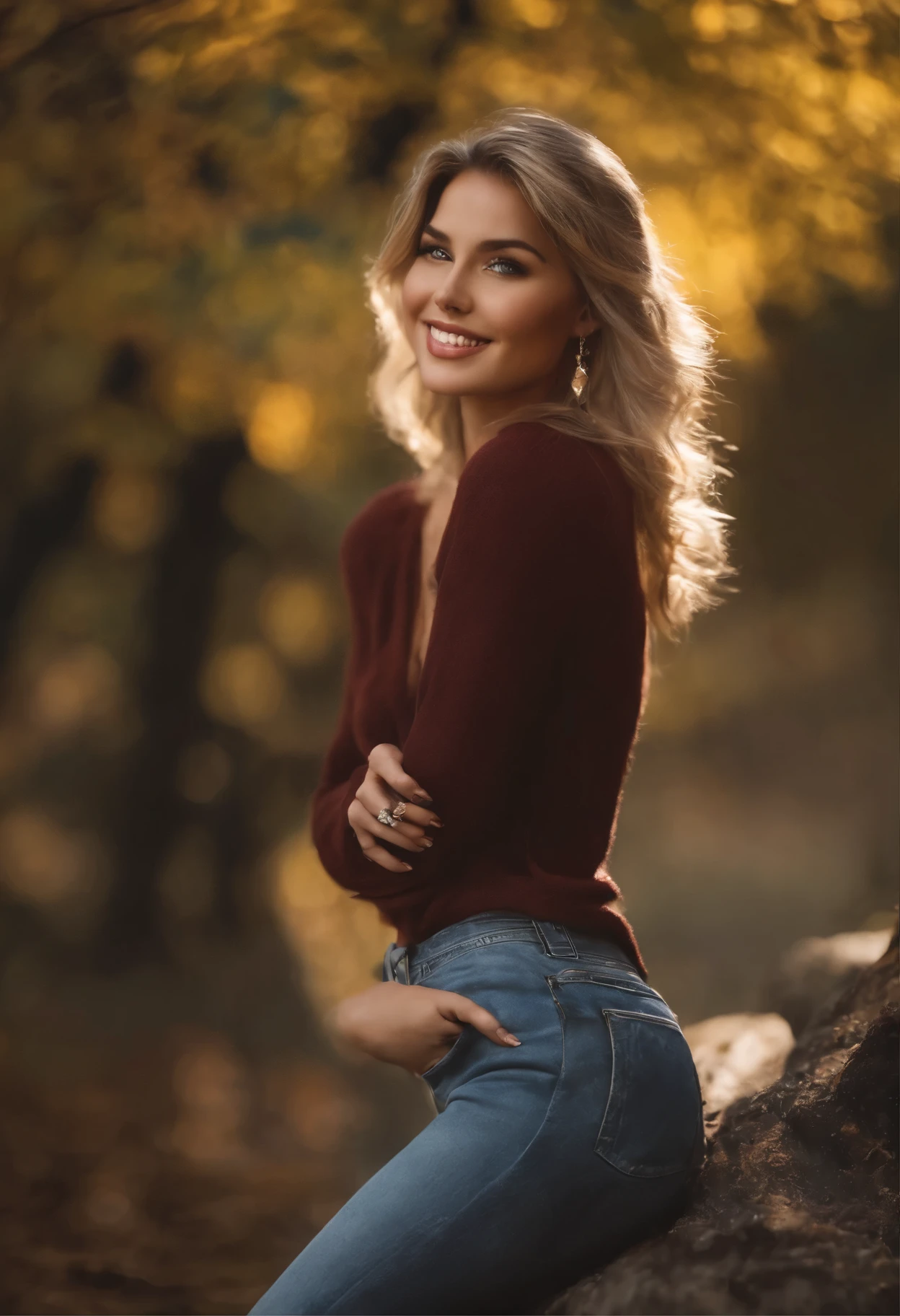 cute blonde woman, black top, black low waist jeans, full body shot, sexy girl with brown eyes, best quality