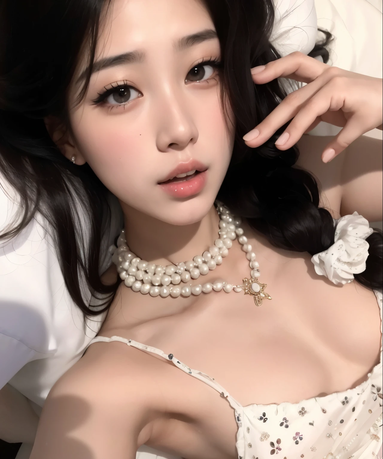 araffed asian woman with a collar de perlas and collar de perlas, gargantilla de perlas, ulzzang, collar de perlas, chica joven y linda, pale milky white porcelain skin, beautiful asian girl, maquillaje coreano popular, maquillaje popular de corea del sur, Young cute pale asian face, chica muy hermosa, hermosa chica modelo, buena chica joven, muchacha coreana, hermosa chica modelo, Perlas