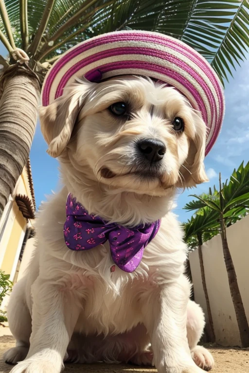 breed dog, Maltese, fofos posando para uma foto usando roupas fofas, luxurious hat, ties, bandanas, vestido, Cores fofas, children's clothing colors for dogs. low angle view, eye level shot (virilha),Just huge morbid thighs, gordinhas, extremamente grossas;,work-rhyme, melhor qualidade, (vista frontal), (vista da minhoca'olhos), perspectiva do olho do minhoca, low angle