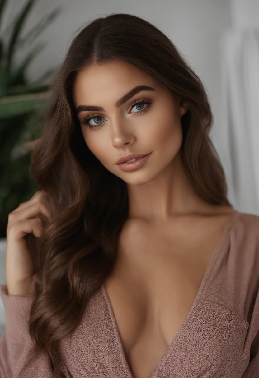 Arafed mujer con sin ropa, Chica sexy con ojos marrones, Retrato Sophie Mudd, brown hair and large eyes, selfie de una mujer joven, Ojos del dormitorio, Violeta Myers, sin maquillaje, Maquillaje natural, staring directly into camera, cara con artgram, maquillaje sutil, Impresionante foto de cuerpo completo, En la piscina, escote