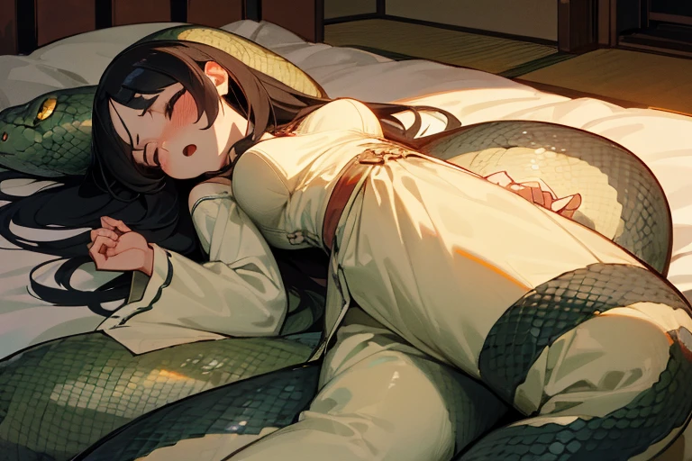 (((Clothed))),Bdfm,nsfw,1girl,1boy,sex,vaginal,Kyoto animation,highest quality, High resolution, unity 8k wallpaper, (figure:0.8), (detailed and beautiful eyes:1.6), highly detailed face, perfect lighting, Highly detailed CG, (perfect hands, perfect anatomy),masterpiece,High resolution,anime key visual,detailed and beautiful eyes,highest quality,unity 8k wallpaper,super dense skin,white skin,best quality,  Demon Tattoo, lovely small breasts, looking a viewer, black hair, hair ornament, Jewelry, Green eyes, Yellow eyes, japanese clothes, kimono, makeup, lipstick, slit pupils, red-lips, hair  ,daki,Lying, hair inhalation, torn clothes, handcuffs, Locks, belly button, tears, (back arm: 1.2), clinging to, Lock, heart-shaped eyes, mouth is open, hand fetters, fetters, mouth fetters,