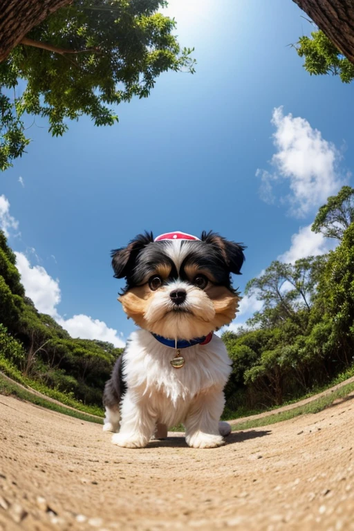 Shih Tzu dog, Pomerania, yorkshíre Terrier, Maltese, fofos posando para uma foto usando roupas fofas, luxurious hat, ties, bandanas, vestido, Cores fofas, children's clothing colors for dogs. low angle view, eye level shot (virilha),Just huge morbid thighs, gordinhas, extremamente grossas;,work-rhyme, melhor qualidade, (vista frontal), (vista da minhoca'olhos), perspectiva do olho do minhoca, low angle