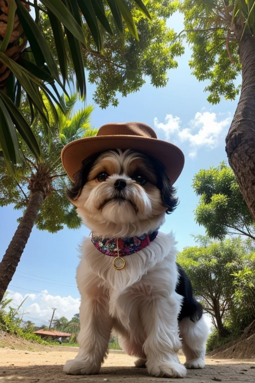 Shih Tzu dog, Pomerania, yorkshíre Terrier, Maltese, fofos posando para uma foto usando roupas fofas, luxurious hat, ties, bandanas, vestido, Cores fofas, children's clothing colors for dogs. low angle view, eye level shot (virilha),Just huge morbid thighs, gordinhas, extremamente grossas;,work-rhyme, melhor qualidade, (vista frontal), (vista da minhoca'olhos), perspectiva do olho do minhoca, low angle