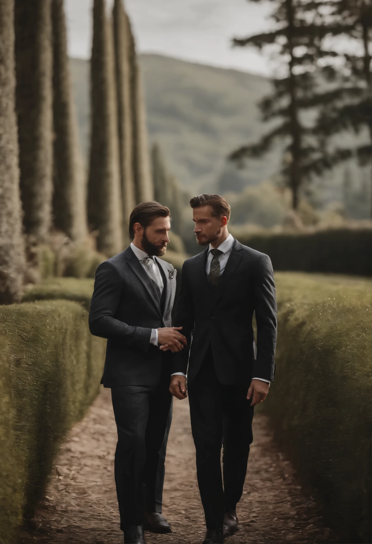 Two young businessmen shaking hands during the business meet, Homme en costume, barbu, Wear a black business suit, Neat model, Montrer son visage, Photo de profil professionnelle, Business Wear, Office Wear, high resolucion, шедевр, beste-Qualit, intricate high detail, highly detailed, mise au point nette, texture, detailled eyes, professionnel, 4K, Tournage en Canon, 85 mm, faible profondeur de champ, Vision couleur Kodak, perfect fit body, extremly detailed, photo_\(ultra\), photo realist, Post-traitement, Maximum details, roughness, real life, ultra realist, rendering, photographie, 8K UHD, photographie (grain de film)