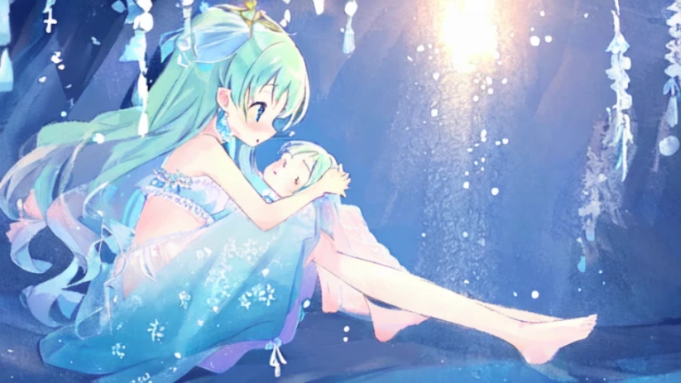 (2girls:1.1),(from side:1.1)，(holding hands:1.1)，whole body，Bandeau dress，barefoot，lace,ribbon，Strapless,Ejaculate，fair skin，The skin is delicate and shiny，light blue pupils，