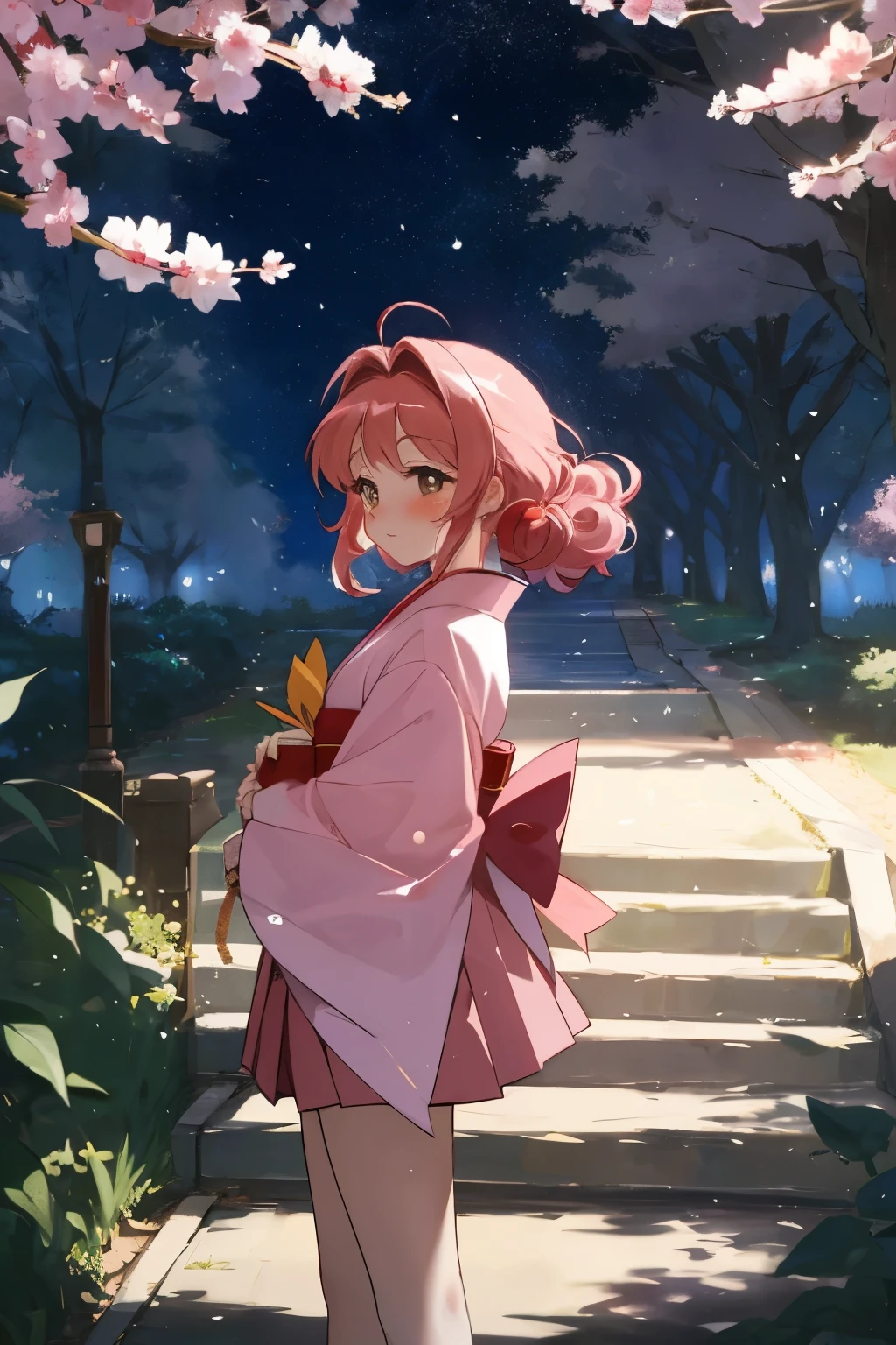 In the enchanting world of Cardcaptor Sakura, the last movie of the beloved series unfolds, revealing captivating images that leave audiences in awe. The first snapshot showcases Sakura, with her iconic long, curly pink hair, dressed in an elegant kimono. Her embarrassed expression and blushing cheeks betray the secret she is about to unveil - she's taking a bathroom break on the side of a serene, woodland path. Her mini skirt bares a glimpse of her school uniform, adding a touch of innocence and cuteness to the scene.
The second image unveils even more intriguing details. Sakura stands proudly in a dimly lit