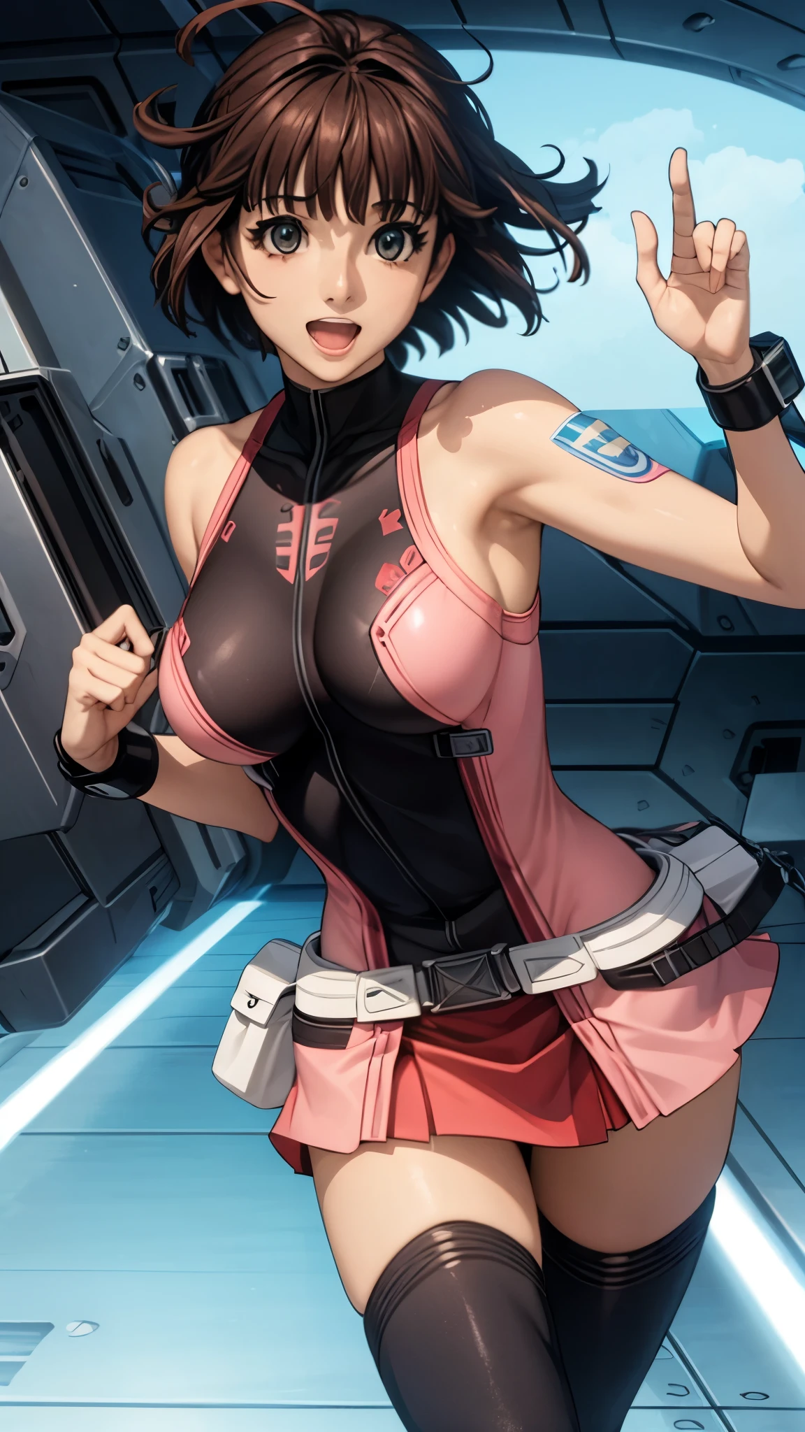 woman,20-year-old,,city,night,pink tight miniskirt bodysuit,(Harada Makoto),open mouth smile