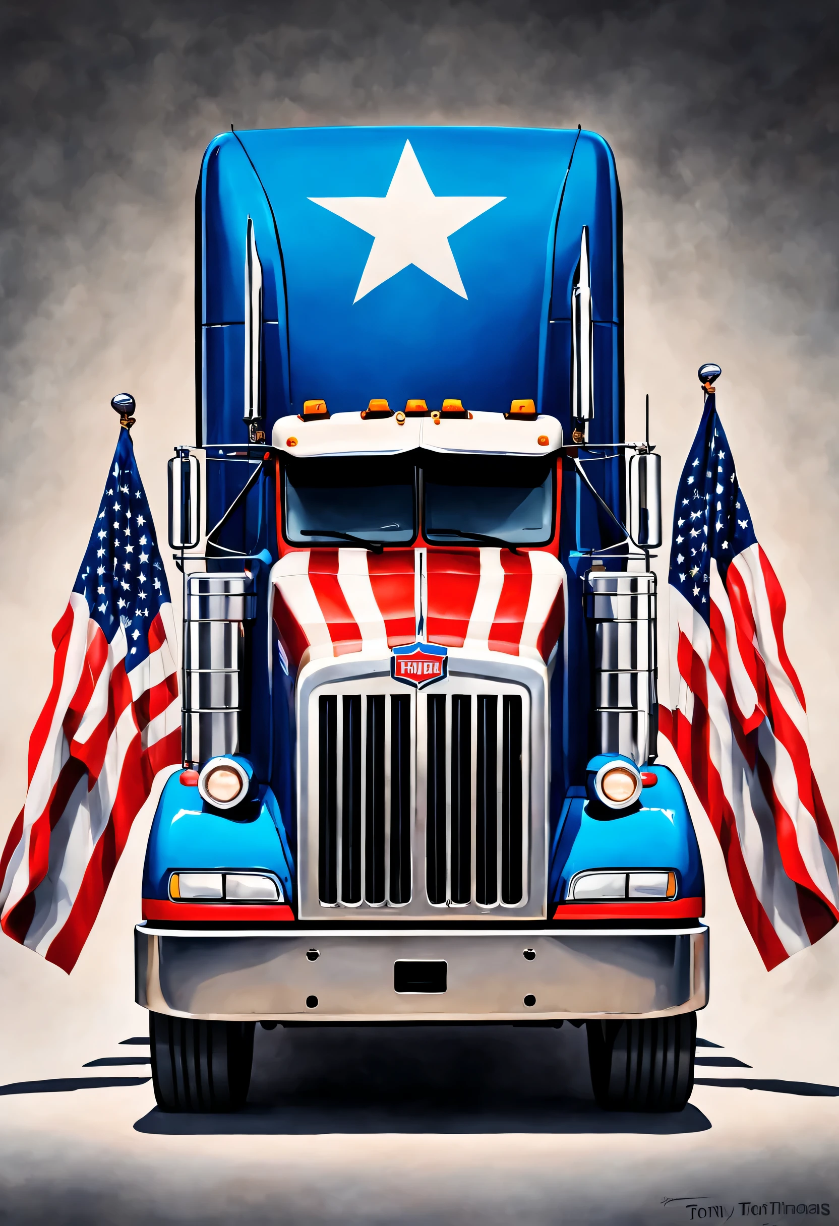 Peterbilt truck with american pride painted on the side, patriotic!, realistic paint job, detailed airbrush art, semi truck amazing art, airbrush art, by Brian Thomas, a full-color airbrushed, stunning artwork, realistic artwork, by Tony Sart, by Drew Tucker, extremely high detail!!, insanely highly detailed artwork, very hyperrealistic