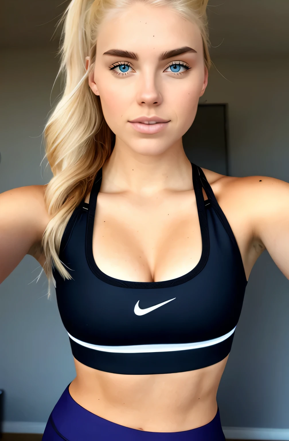 blonde girl in sports bra