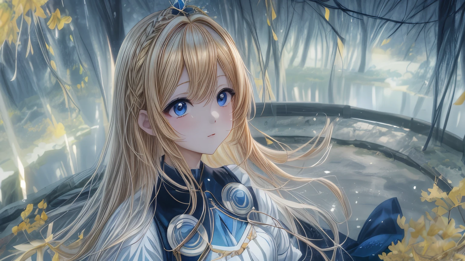 Chica anime con largo cabello rubio y ojos azules parada en un bosque., arte de anime digital detallado, estilo anime 4k, hermoso retrato animado, retrato, caballeros del zodiaco, little girl, Fondo de pantalla de arte anime 4k, Fondo de pantalla de arte anime 4K, Chica anime rubia con pelo largo, Arte detallado de alta calidad 8k, fondo de pantalla de arte anime 8 k, princesa de pelo rubio, arte de anime detallado