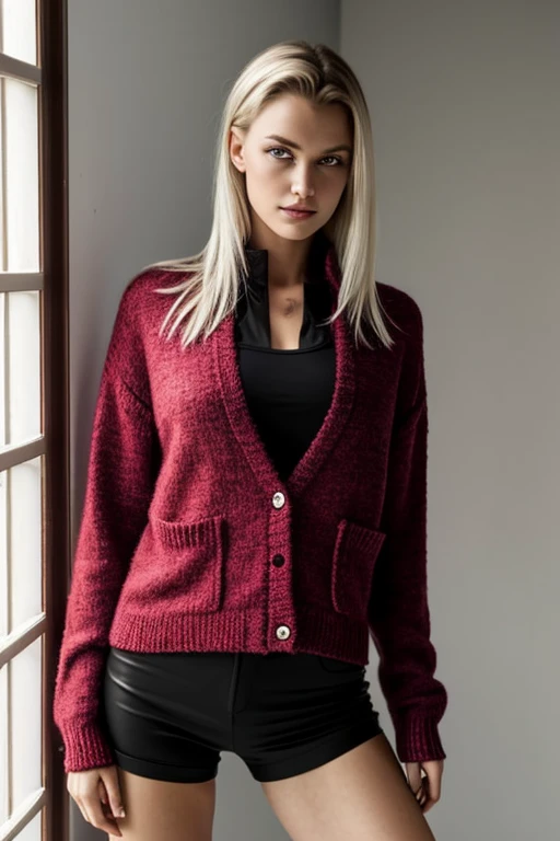 1 girl in there, Alter19, Allein, Aesthetic work of art, irisch, welliges erdbeerblondes Haar, schulterlanges Haar, Graue Augen, hellgraue Augen, einige kleine Sommersprossen, blasse Haut, Runner body, (strukturierte Haut, Hautporen:1.1), Goose flesh, Ich trage eine Strickjacke ohne etwas darunter, kein BH, exposed breasts, sexy Pose