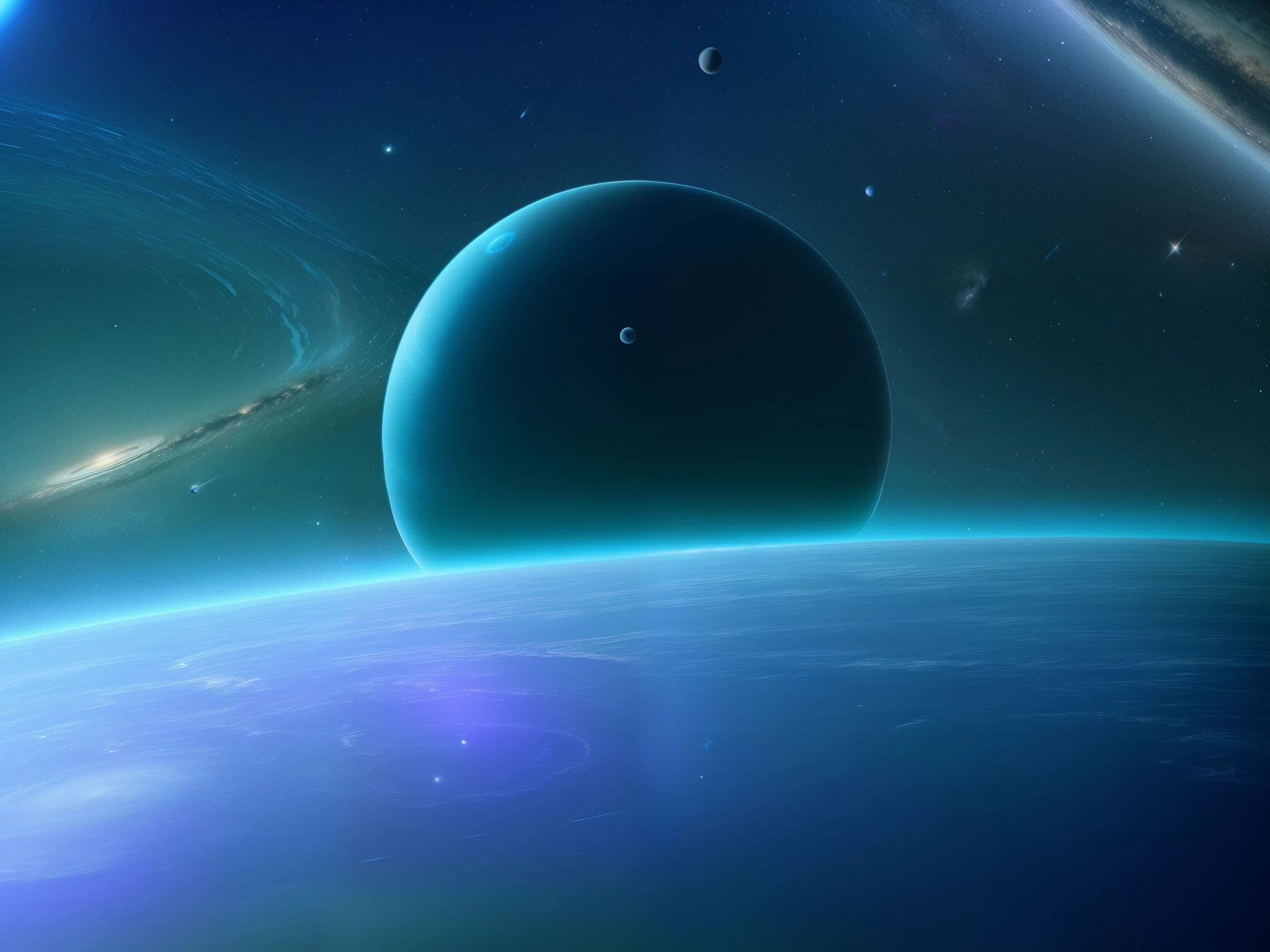 arafed view of a planet with a ring and a star in the background, planet with rings, large planets in the background, large planet in the background, ringed planet in the sky, big planet on background, planets in the background, planet in space over the horizon, saturn in the background, space backround, beautiful space star planet, planets behind