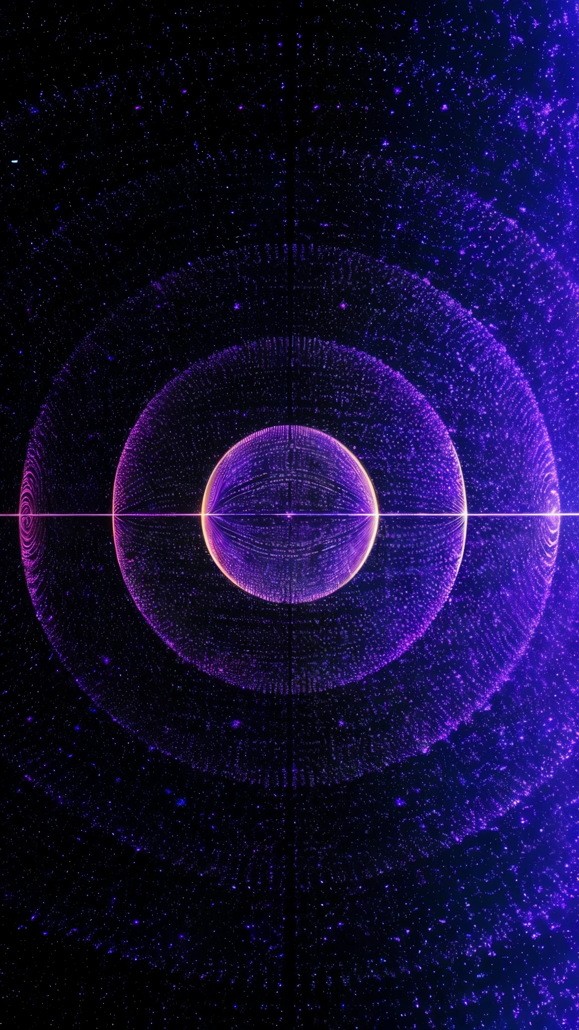 a purple and blue background with a circular pattern, infinite quantum waves, rippling electromagnetic, cosmic energy wires, particle waves, dark neon colored universe, abstract art representing data, quantum particles, fractal wave interference, techno neon projector background, cyber space, holography space, holographic space, quantum waves, realistic textured magnetosphere, purplish space in background