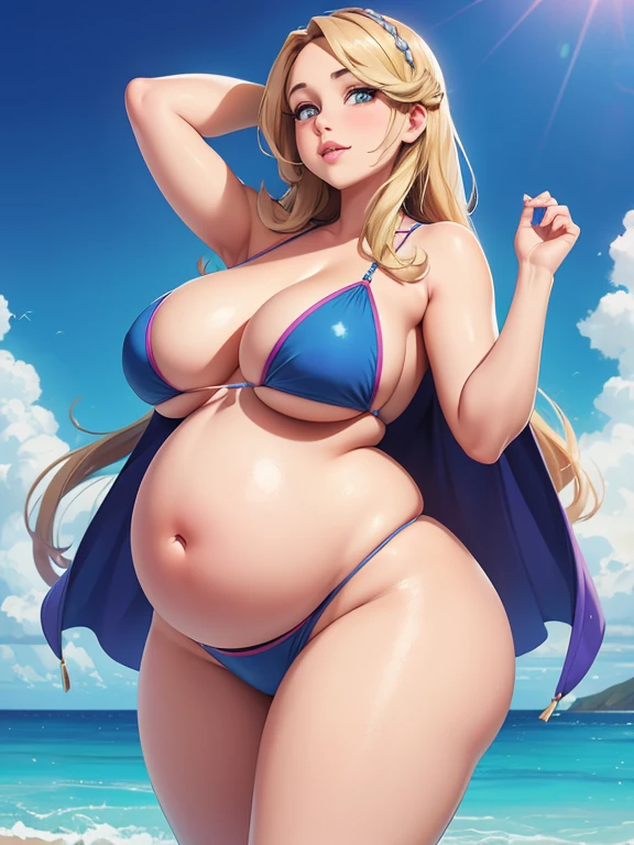 Obese, Jaina, massive tits, huge pregnant belly, belly drop, bloated belly, big lips, big thighs, one navel, tiny bikini