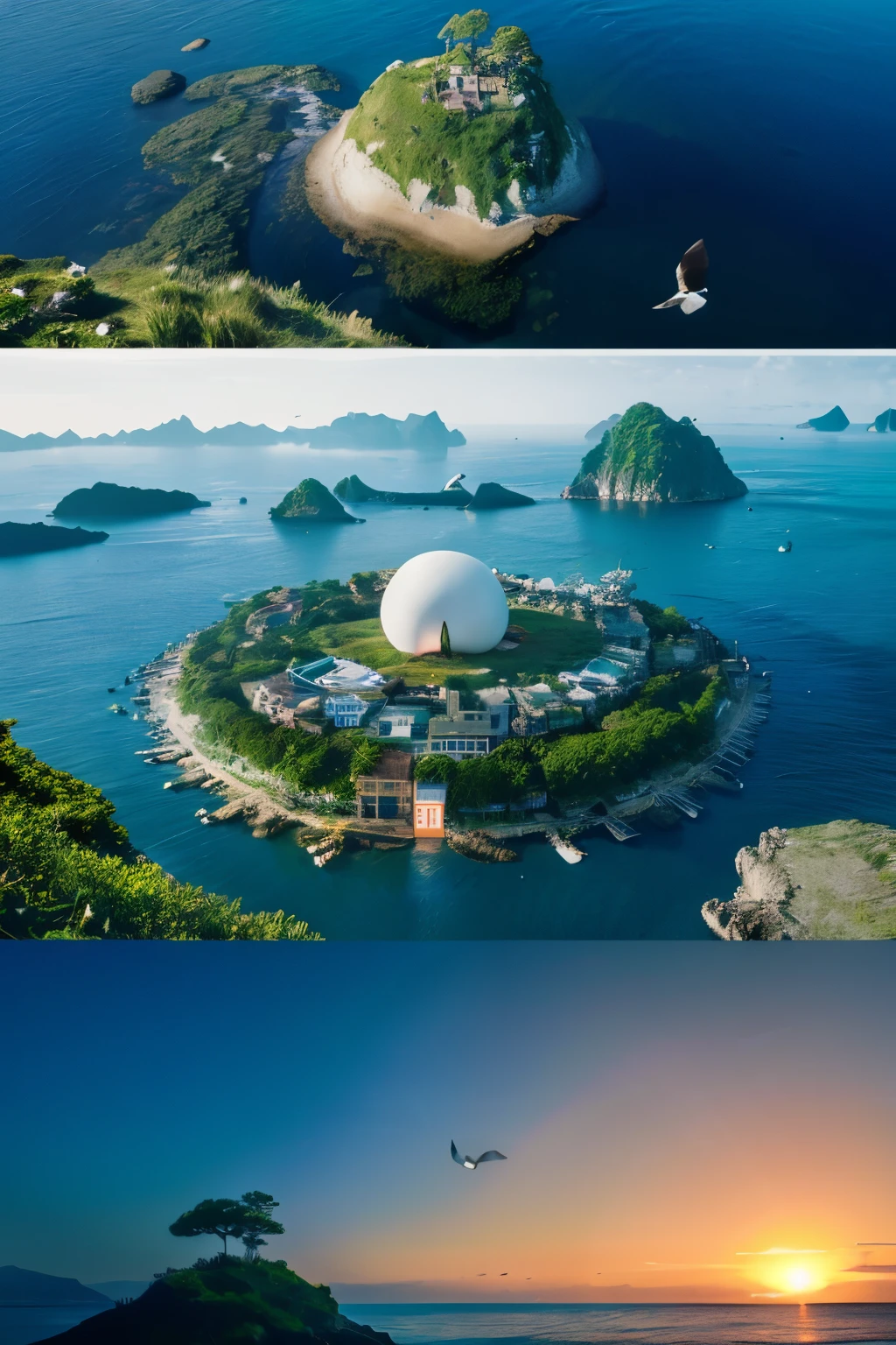 floating island Complex、falling car、sea surface、Floating island、Floating、Highest image quality、8k、Avatar、A scene from a movie、Beautiful sight、Falling water、Birds