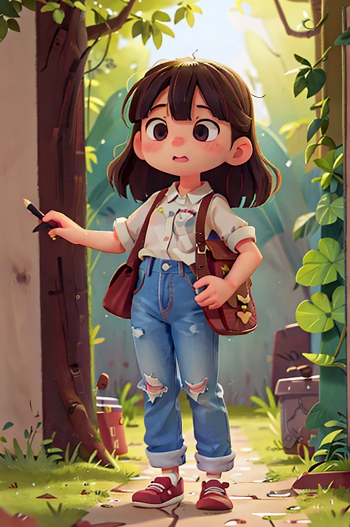 from the same drawing create other scenarios with the same girl