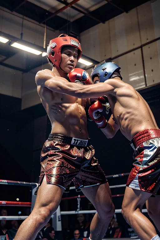 (original) , (very detailed wallpaper) , (best quality) , (masterpiece) , photographic reality, realistic, very detailed illustrations, (2 boys, 18 years old) , Indonesian male boxers, dark skinned, (serious faces) , perfect detail, (best lighting) , (super complex details) ,
(Professional boxing boys) , (boxing helmets on: 1.3), (aggressive punching to each other) , sweat, heavy breathing, (oppressive attack) , (boxing ring) , (both boxer wearing protective boxing helmets: 1.3), athletic shorts, (no shirts: 1.4), perfect detail, boxing gloves on, perfect limbs, impact, (shiny skin) , abs, muscles, waistline,boxing shorts, realistic boxing fight, boxing fight to the death, (boxing arena: 1.3), fight on a big boxing event, (super detailed CG: 1.2) , (8K: 1.2) , realistic, octane rendering