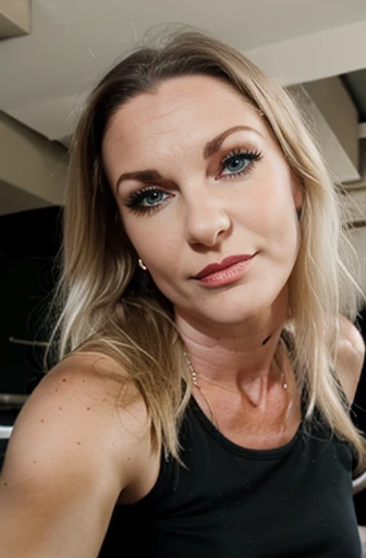 photo of beautiful 45 y.o Marija, messy long blonde hair,  grey green eyes, detailed eyes, pale skin, looking confident, casual, indoor, horny and wanting sex, masterbating, nude, pubic hair, nsfw, erotic, explicit