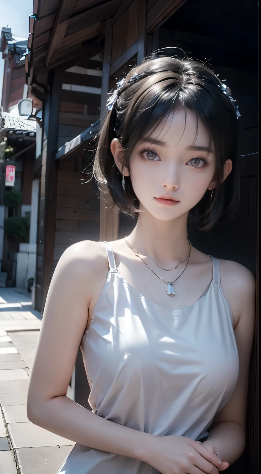 (8k, RAW photo, photorealistic:1.25) ,( lipgloss, eyelashes, gloss-face, glossy skin, best quality, ultra highres, depth of field, chromatic aberration, caustics, Broad lighting, natural shading,) looking at viewer with a serene and goddess-like happiness,