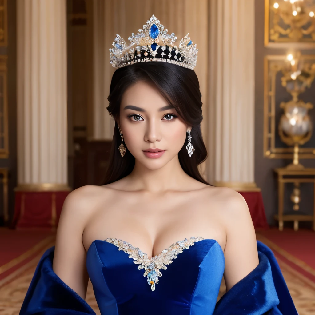 asian woman
Don a royal blue velvet gown with a high neckline.
Adorn a tiara or crown with intricate gemstones.
Concept: Channel an aura of regal sophistication with strong, confident poses.
nikon d850, 85mm high angle shot , extreme details on eyes , extreme details on face , extreme details on hands and fingers.