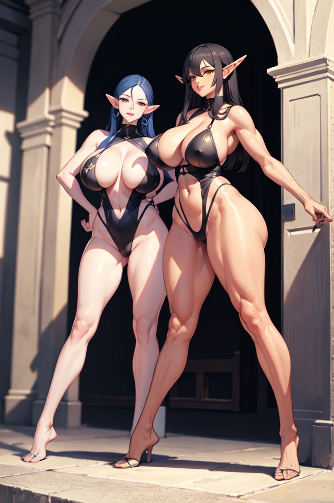 1woman, adult woman, mature, 46-years old, elf, standing, totally naked, nature background, looking the viewer, nsfw((masterpiece)), beautiful adult woman, long hair, black hair, colored inner hair blue, yellow eyes, big eyes, barefoot, thick thighs, big ass, wide ass, busty, sharp focus, perfect body, huge breast, extremely huge breats, athletic breasts, wide hips, (thick thighs:1.2), huge pussy, deep crotch, thick body, full body, massive lips, hourglass body, athletic body, big abs, muscolar legs, athletic ass, fair expression, confident smile, Ultra Quality, Masterpiece, Ethereal,Ultra-Detailed,8K, divine presence, breathtaking beauty, vivid colors reflects, front view, all four