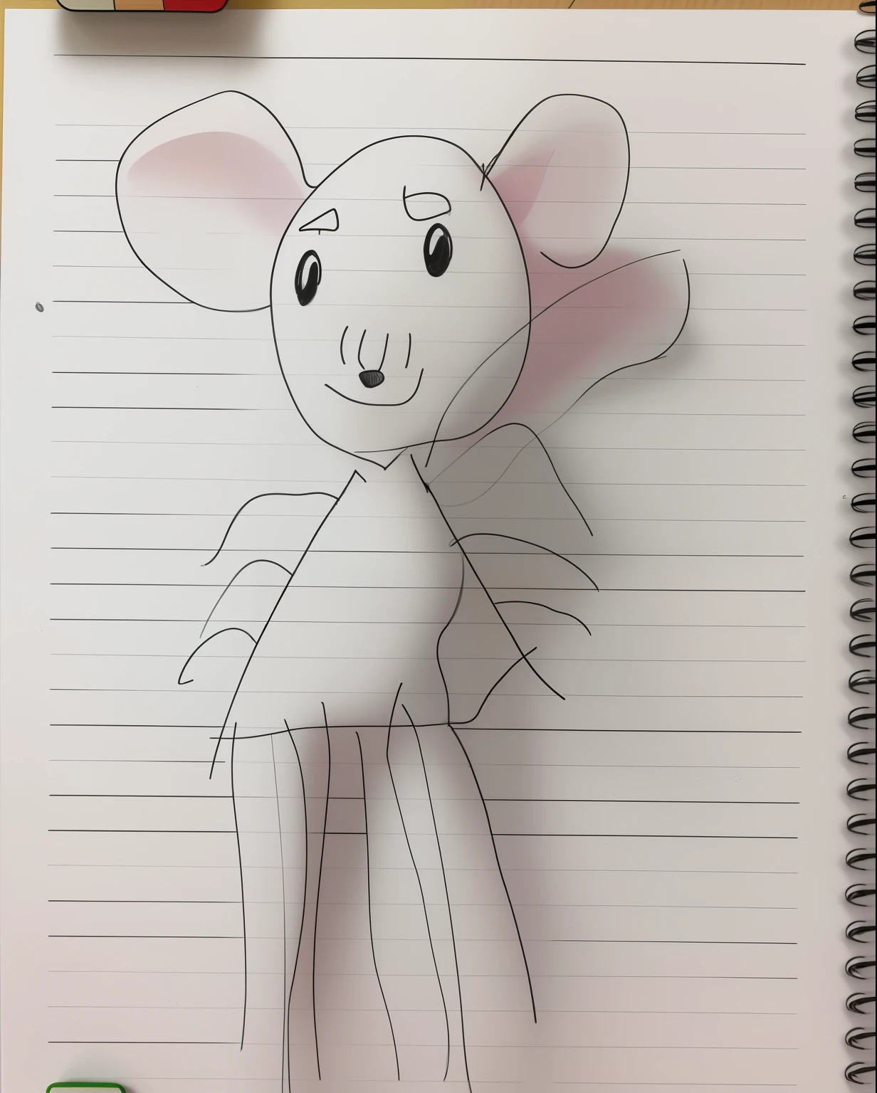 Drawing a mouse on paper lined with a pencil, anthropomorphic mouse, Rato bonito - menina, a 's drawing, desenho de children, childawing, baseado no child's drawing, desenho infantil, An anthropomorphic mouse, rato, children\desenho do livro, desenho infantil, desenho de livros infantis, corpo do rato, desenho infantil, anime, realistic animation style