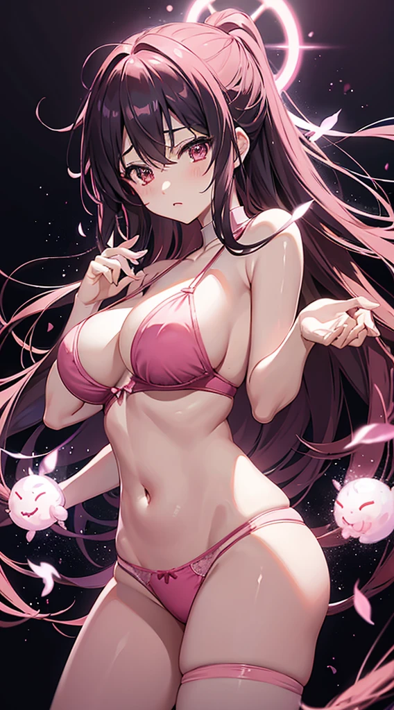 Kurumi Tokisaki, A MILF, Pink Panties, Pink bra, HD lighting and darkness )<=(Spectacular image quality)Dark atmosphere with bright particles of light(Many effects of the background)D,Beautiful and perfect legs, Clean and perfect hands,only underwear
