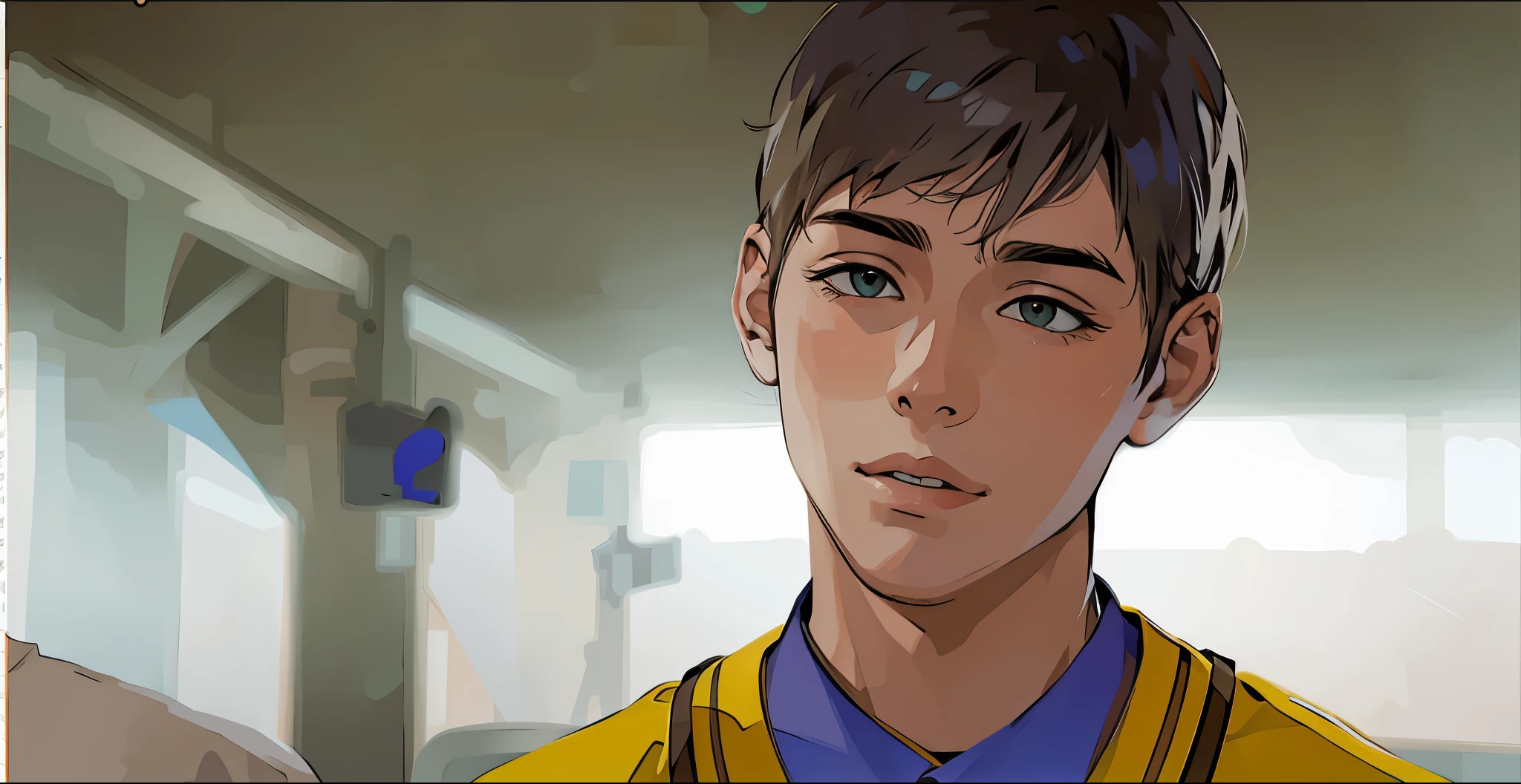 I imagined a young, attractive boy with short blonde hair and red eyes and a young, cute boy with sky green hair coming out...