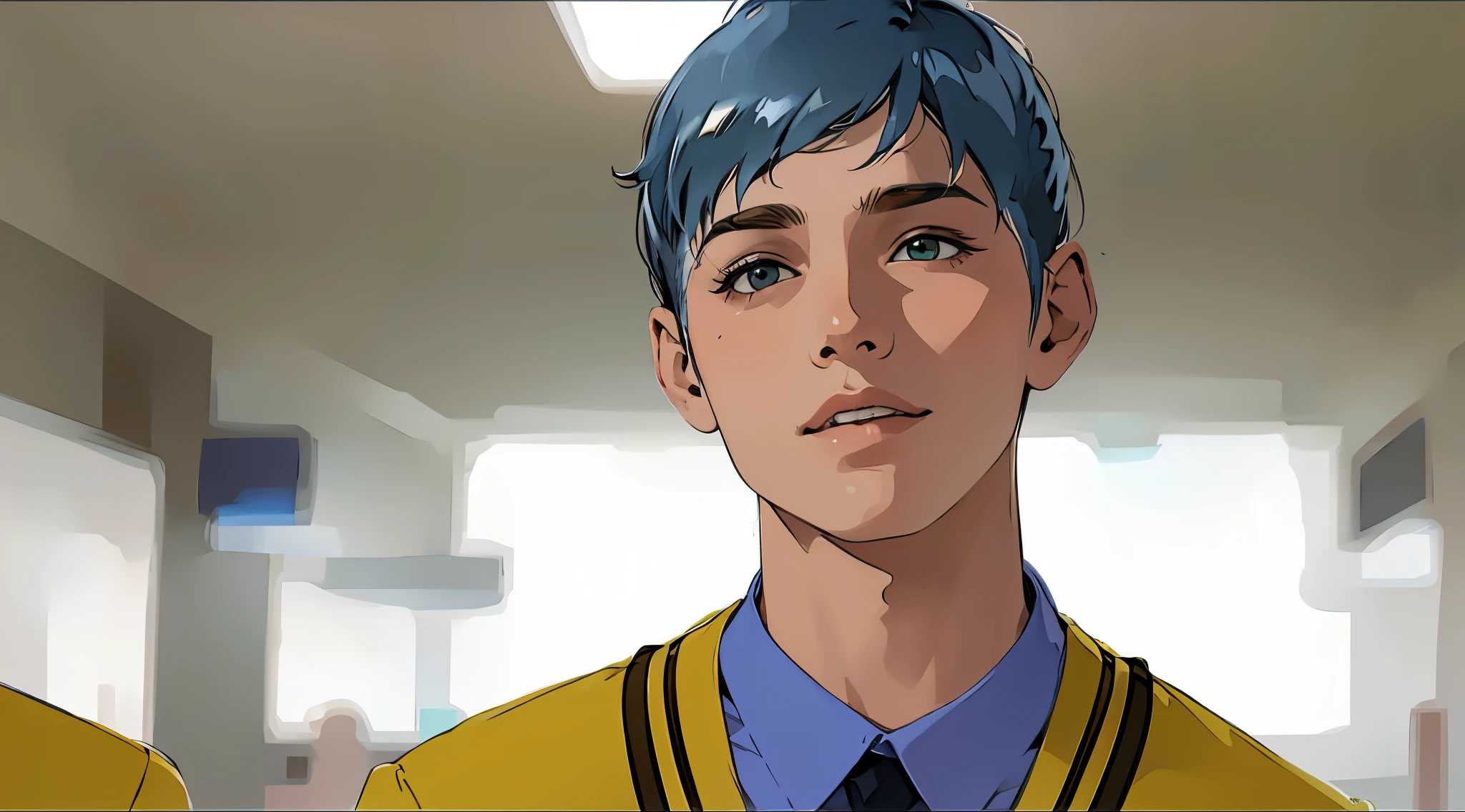 I imagined a young, attractive boy with short blonde hair and red eyes and a young, cute boy with sky green hair coming out...