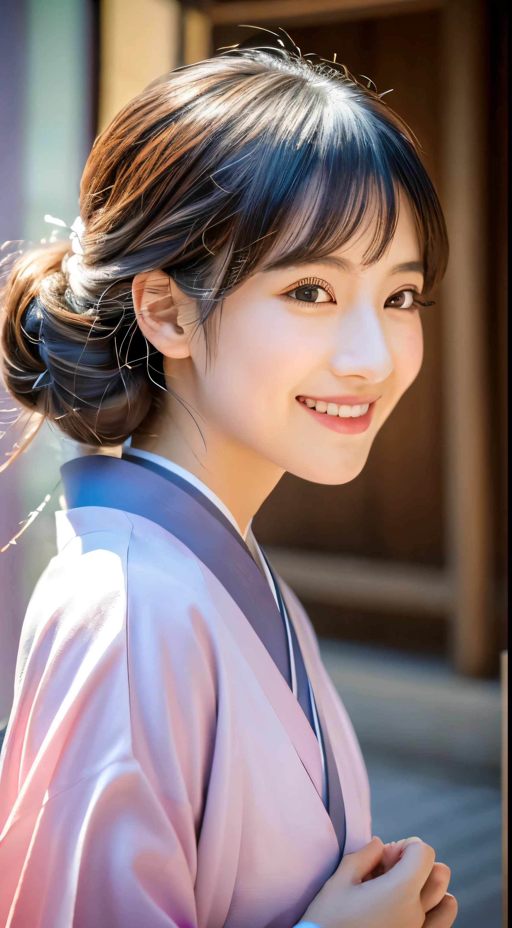 Professional Lighting,(Photorealsitic:1.4), (Top image quality:1.0), (超A high resolution:1.0), 8K, Raw photography, (​masterpiece:0.2), (pureerosface_v1:0.5)、(Best Quality Detail:1.2)、realisitic、8K UHD、hight resolution、(1girl in:1.2)、The ultra-detailliert、High quality textures、intricate detailes、detaileds、Very detailed CG、High quality shadows、Detail Beautiful delicate face、Detail Beautiful delicate eyes、(Symmetrical eyes:1.2),depth of fields、Ray traching,1girl in, japanaese girl, (Natural smile:1.4),Cute, slender, Portrait of a beautiful Japan woman in kimono, Standing in an elegant posture on a street corner in Kyoto. The kimono is vivid with traditional patterns, Hair decorated with elegant and delicate kanzashi, and a gentle expression. (Kyoto's old cityscape in the background:1.4)、Soft light on a spring afternoon、Adds tranquility to the scene. Render in a realistic style with meticulous attention to detail, high resolution images.skyporn, Magic Hour, (Realistic:1.3), Finely detailed, quality, (masutepiece:1.2), (Photorealistic:1.2), (Best Quality), (Intricate details), Dramatic, Ray tracing, photograph, +Lola