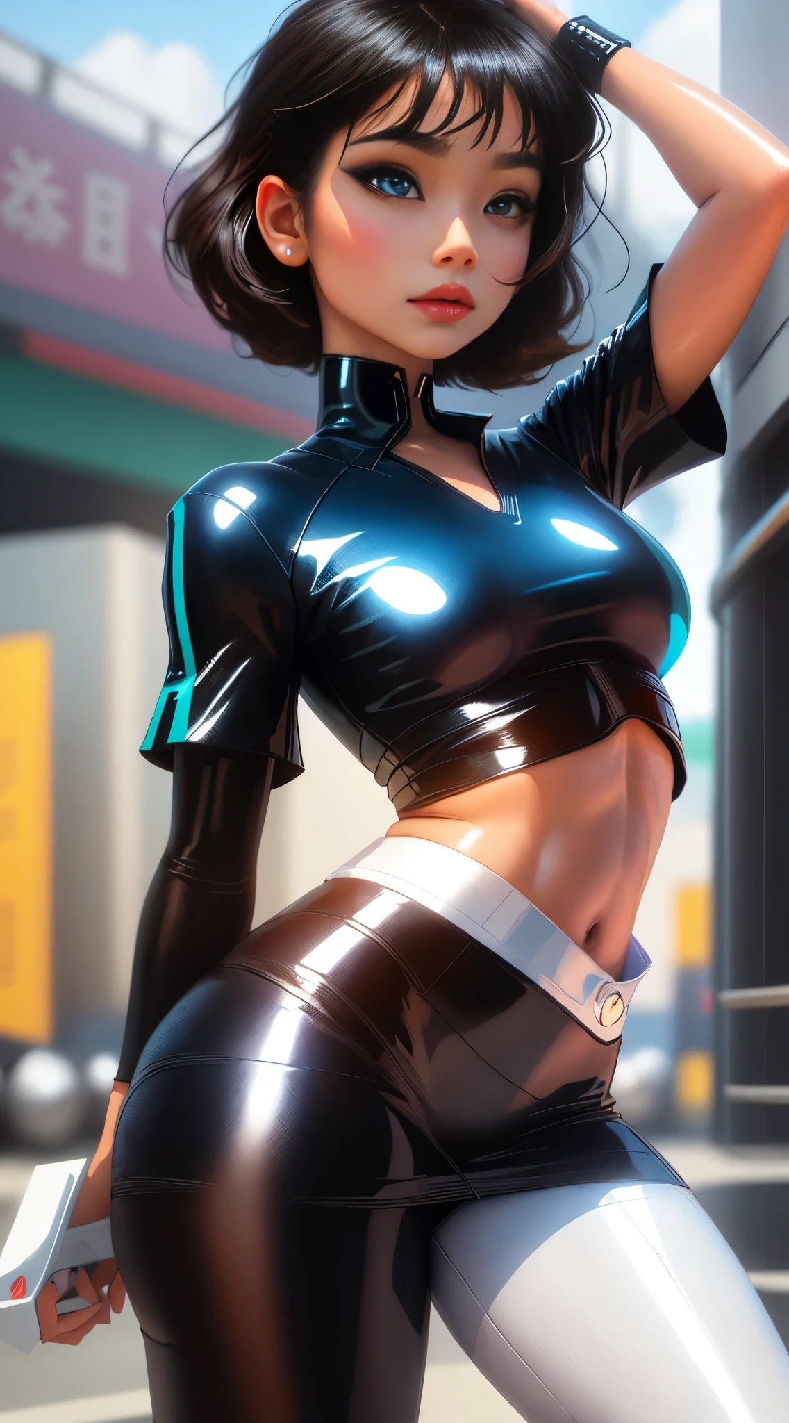 hyper realistic, Foto realista, Corpo inteiro, short hair, franja, Cabelo preto gradiente nude, dentro da banheira , Agora mesmo, pernas para cima, no clothes, genitais detalhados, Realistic