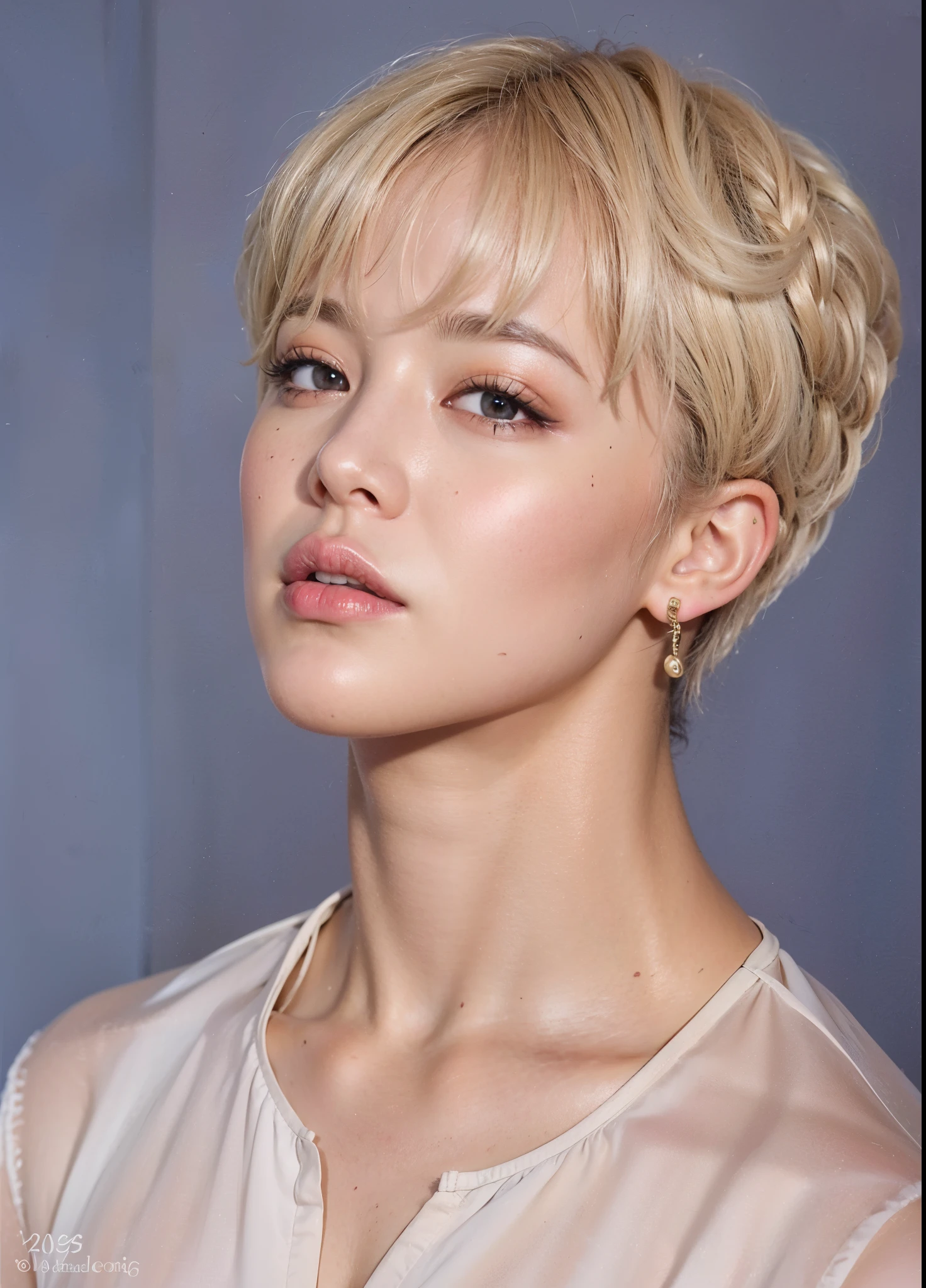 Big eyes, a close up of a person with a short blond hair, jimin\'s plump lips, park jimin, jimin, jimin\'s grecian nose, jimin\'s right eyelid swollen, accurate jimin face, bts jimin, jimin kpop, kpop jimin, cite jimin