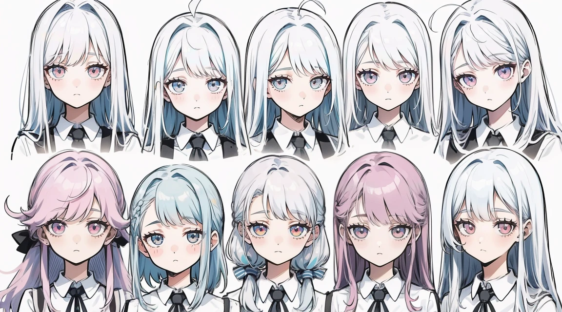 ((obra de arte, Mais alta qualidade)), rosto detalhado, ficha de personagem, corpo todo, 1 garota, olhos rosa, cabelo rosa, twintails, ahoge, ((Messy hair)), cabelo entre os olhos, Uniforme escolar, casaco, meias pretas, sorriso, Yandere, escuro, tema rosa, , Cheio de detalhes, Various poses and expressions, altamente detalhado, profundidade, many pieces