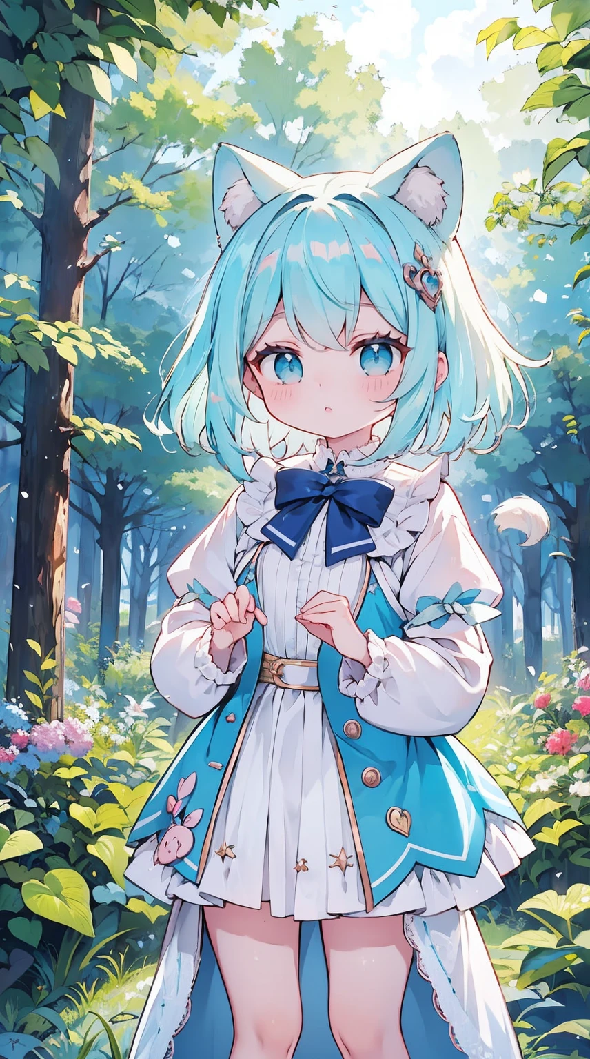twins、cabelo rosa、olhos azuis claros、Apenas uma cauda dupla、Holding hands、Magic Street、uniforme escolar bonito、fita de arco、obra-prima、maximum quality、Qualidade de imagem superior、cabelo azul claro