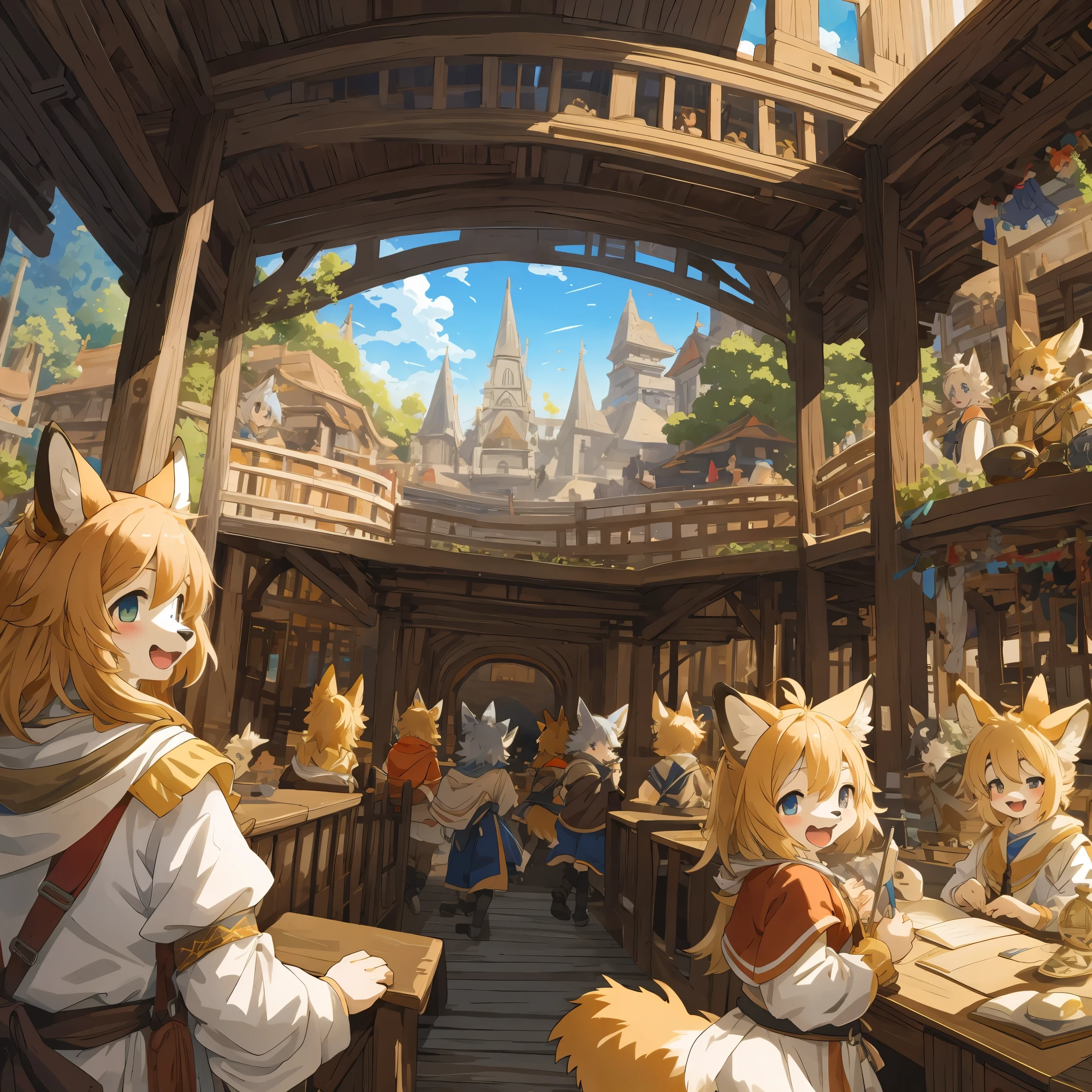 cover page, highres, top quality, best quality, paid reward available, unparalleled masterpiece, perfect artwork, absurdres, High-quality illustrations, super high resolution, detailed background, detailed background, World Heritage Site, 6+boys, 6+girls, Happy, joyful, absurdres(highly detailed beautiful face and eyes)perfect anatomy(Photos of travelers)(kemono, furry anthro),