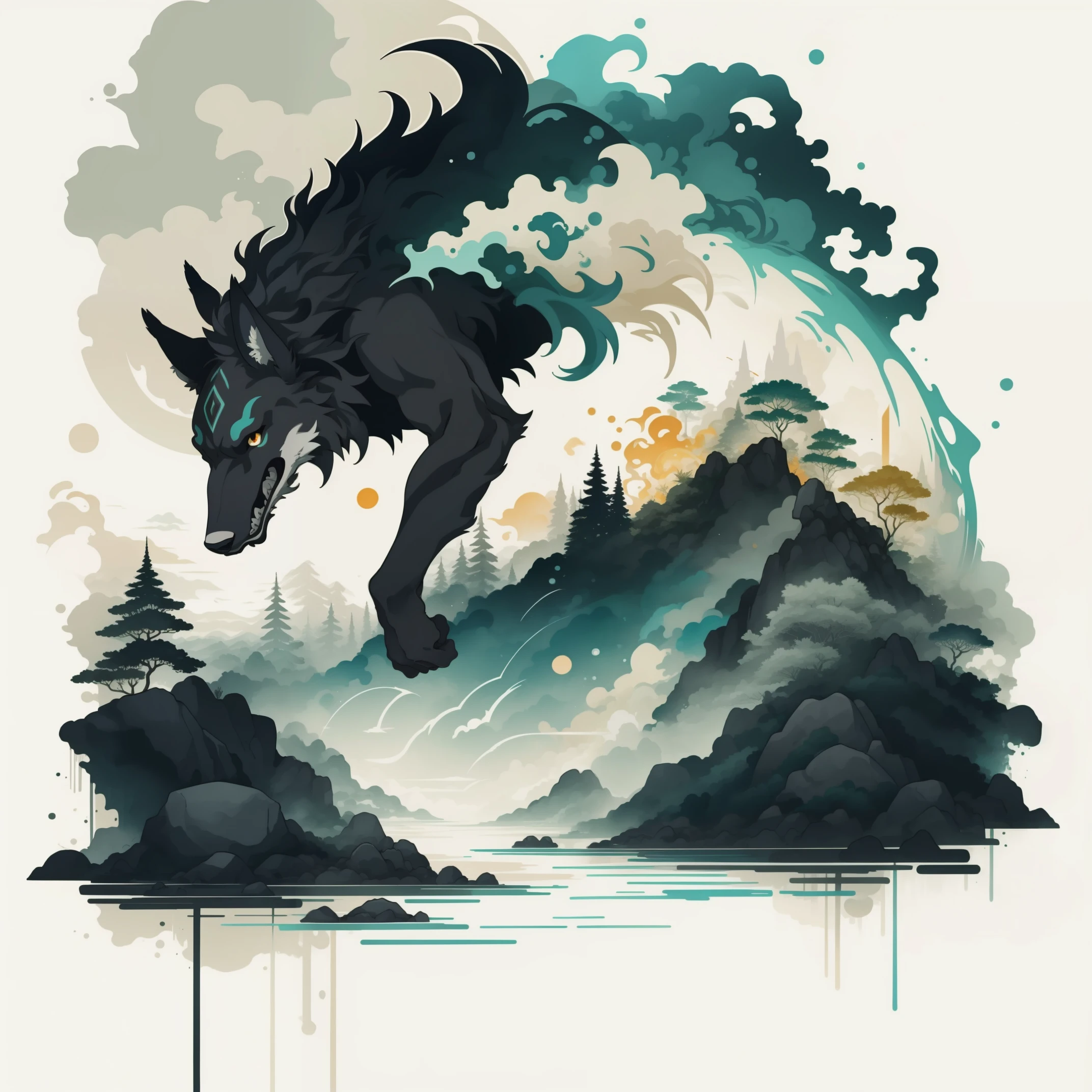 8k, cover_page, Tribal Spirit animals, A t-shirt design inspired by tribal art and folklore, featuring intricately detailed spirit animals such as wolves, The design incorporates geometric patterns and bold linework to create a striking and powerful composition, white background,