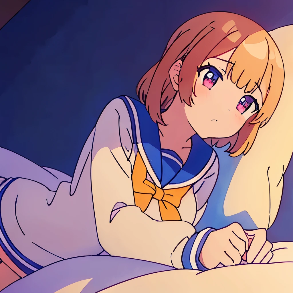 ((masterpiece)), ((best quality)), (ultra-detailed), on the bed, a cute girl, 1girl, solo, sailor suit, ((beautiful eyes)), パンツの着用
