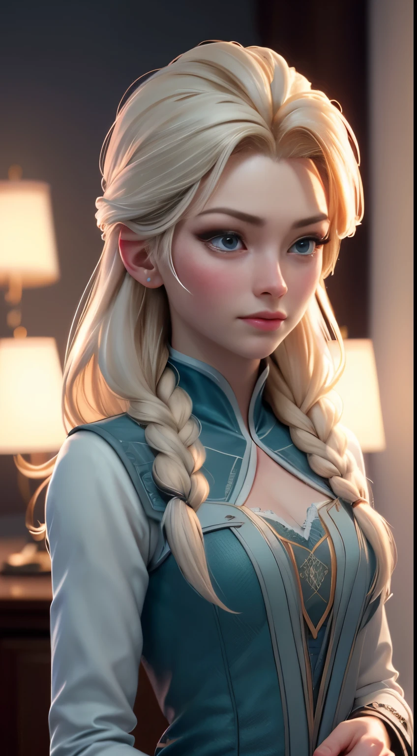 Highly detailed CG unity 8k wallpaper, style shot, complex, high detail, dramatic, highest quality movie still image, very detailed, masterpiece, best quality, character design, Elsa, Elsa from Frozen, (( Dark style)), realistic ultra-detailed rendering style, natural light, sharp character design, (hard focus, 8k), (((natural skin texture))), 8k textures, soft cinematic lighting, adobe lightroom, dark room, hdr, Sophisticated, Elegant, Rich Detail, Sharp Focuilm Look) )), Soothing Tones, Detail Frenzy, Intricate Detail, Super Detail, Low Contrast, Soft Film Lighting, Dull Colors, Exposure Blending, HDR, Fade, 35mm, f/1.4, ISO64, f16, 25 sec.