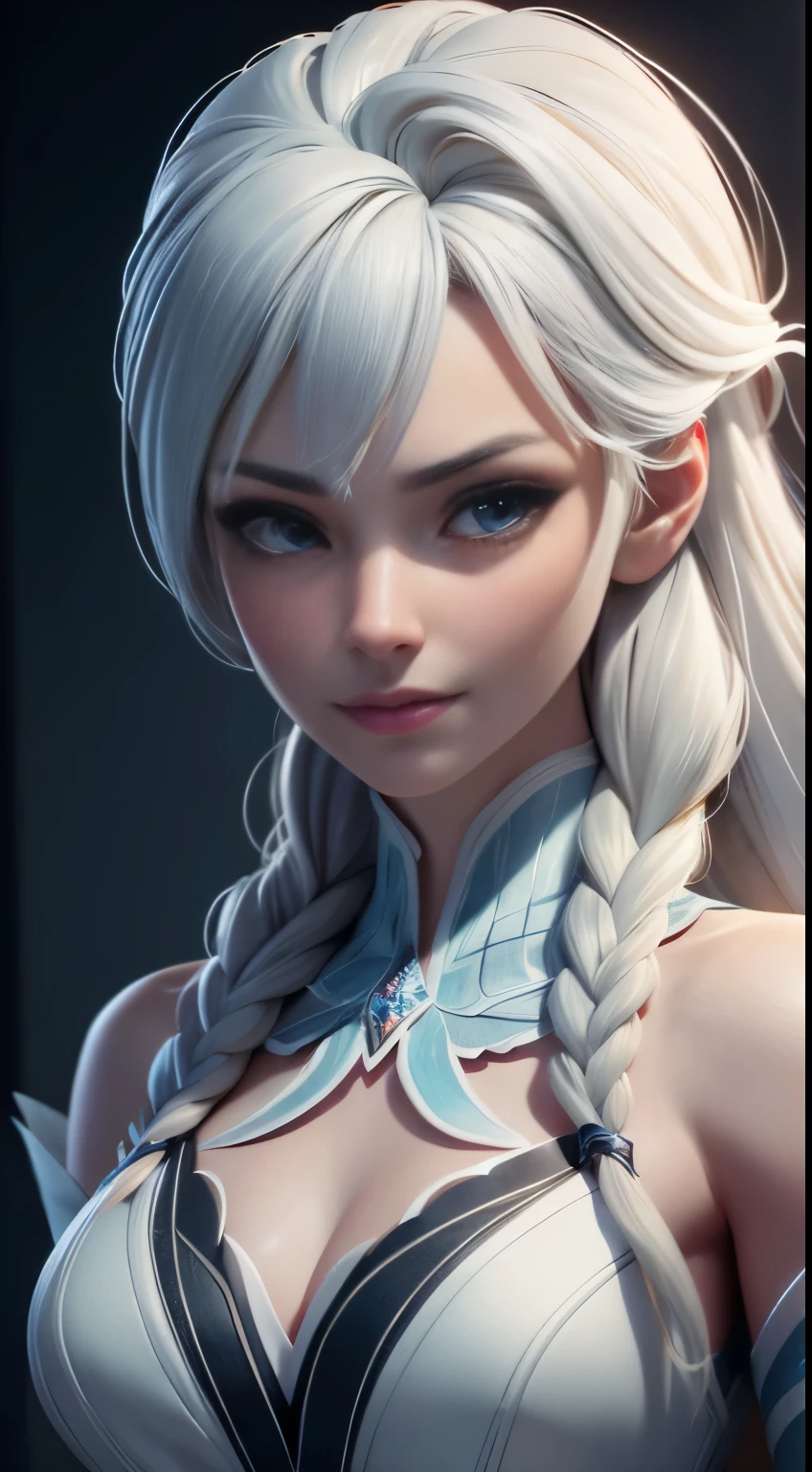 Highly detailed CG unity 8k wallpaper, style shot, complex, high detail, dramatic, highest quality movie still image, very detailed, masterpiece, best quality, character design, Elsa, Elsa from Frozen, (( Dark style)), realistic ultra-detailed rendering style, natural light, sharp character design, (hard focus, 8k), (((natural skin texture))), 8k textures, soft cinematic lighting, adobe lightroom, dark room, hdr, Sophisticated, Elegant, Rich Detail, Sharp Focuilm Look) )), Soothing Tones, Detail Frenzy, Intricate Detail, Super Detail, Low Contrast, Soft Film Lighting, Dull Colors, Exposure Blending, HDR, Fade, 35mm, f/1.4, ISO64, f16, 25 sec.
