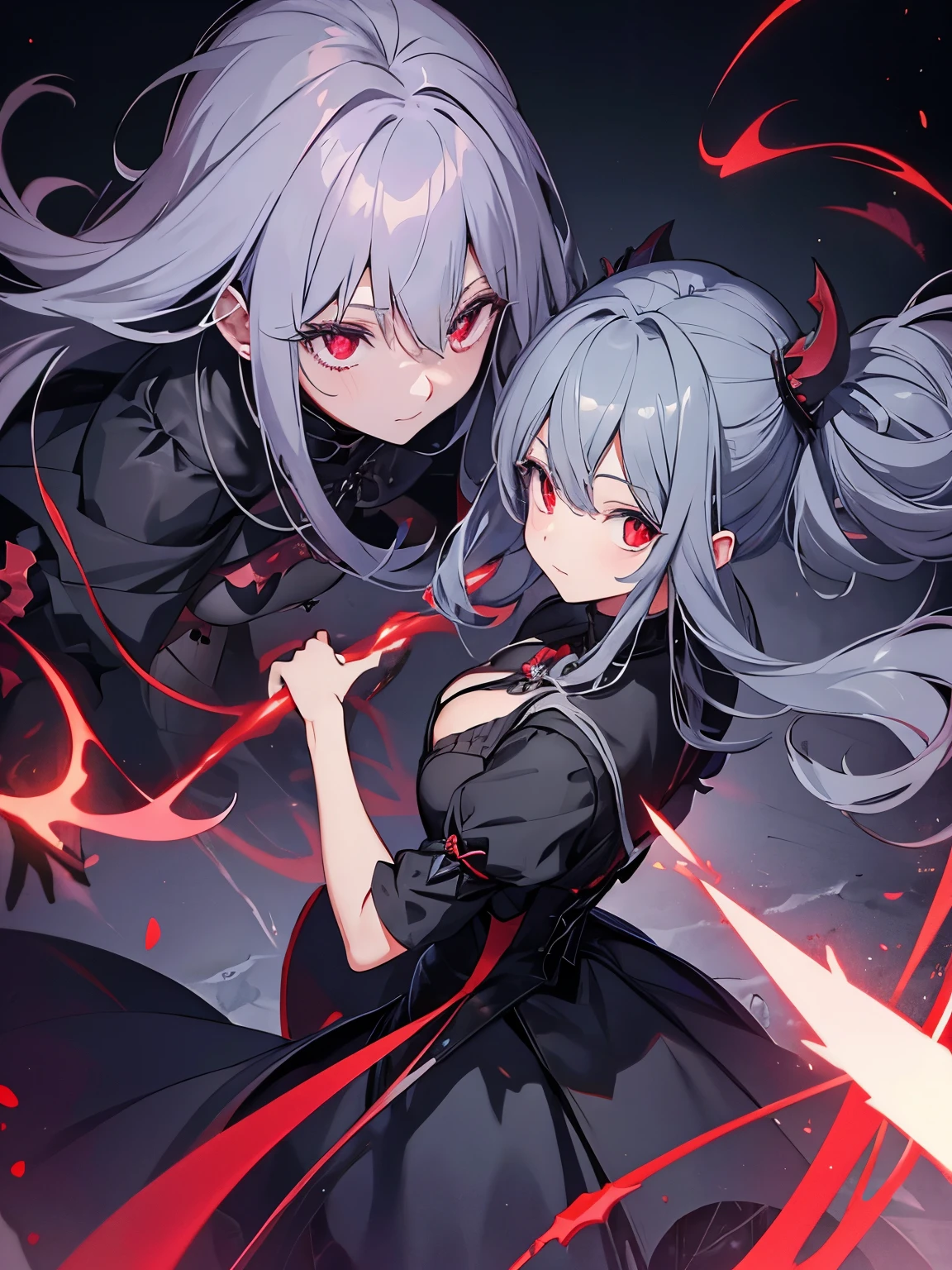 gray hair red eye Magical girl enemy darkness darkness堕ち 1 person the bats Castle